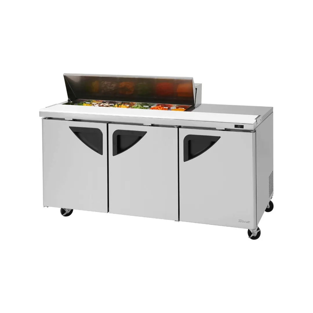 Turbo Air TST-72SD-12S-N 72" Three Section Sandwich / Salad Prep Table w/ 3 Doors, 12 Pans