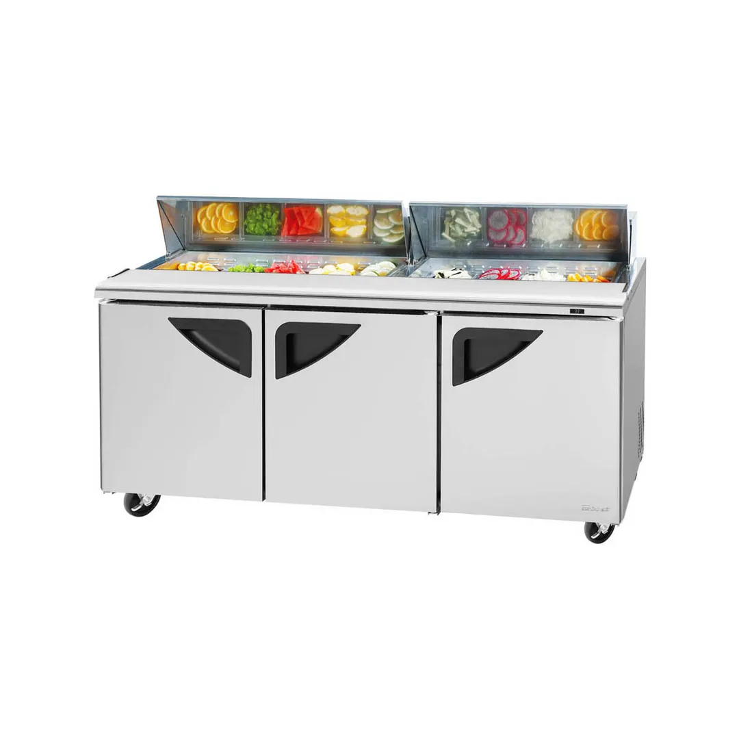 Turbo Air TST-72SD-N 72" Three Section Sandwich / Salad Prep Table w/ 3 Doors, 18 Pans