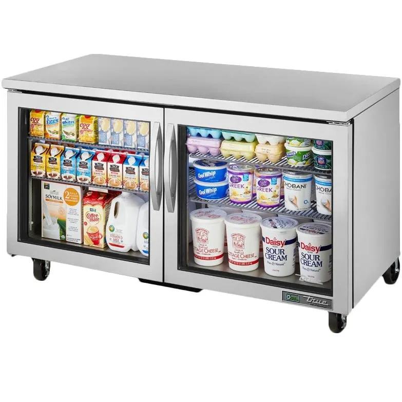 True TUC-60G-HC~FGD01 60" 2-Section Undercounter Refrigerator w/ 2 Glass Doors