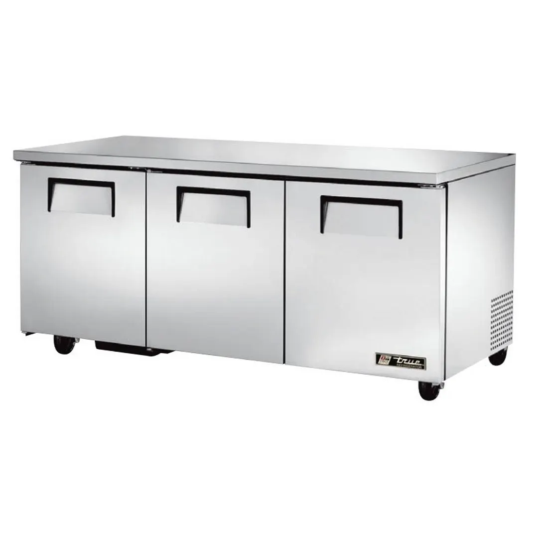 True TUC-72-HC 72" 3-Section Undercounter Refrigerator w/ 3 Solid Doors
