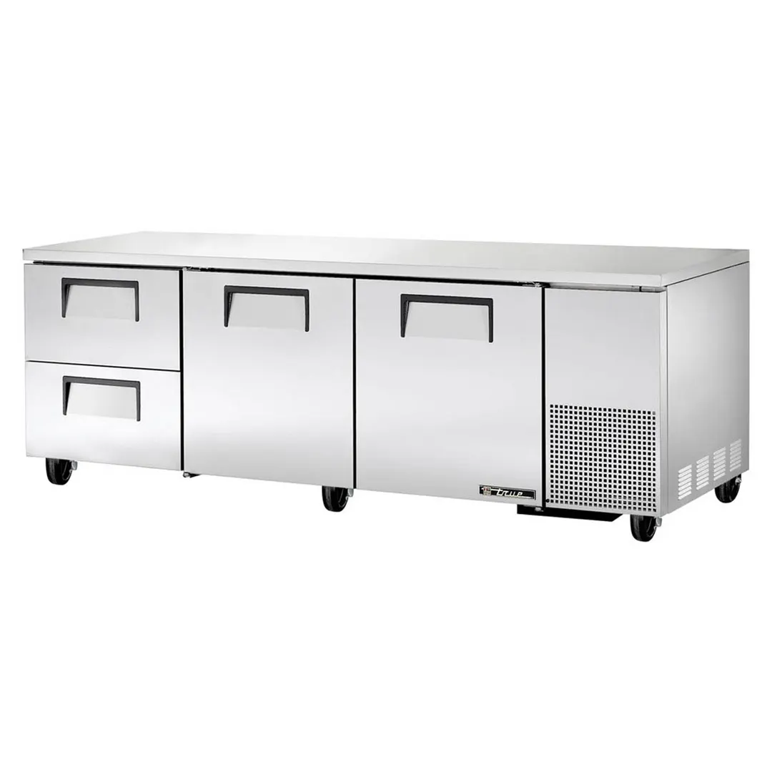 True TUC-93D-2-HC 93" 3-Section Undercounter Refrigerator w/ 2 Solid Doors & 2 Drawers