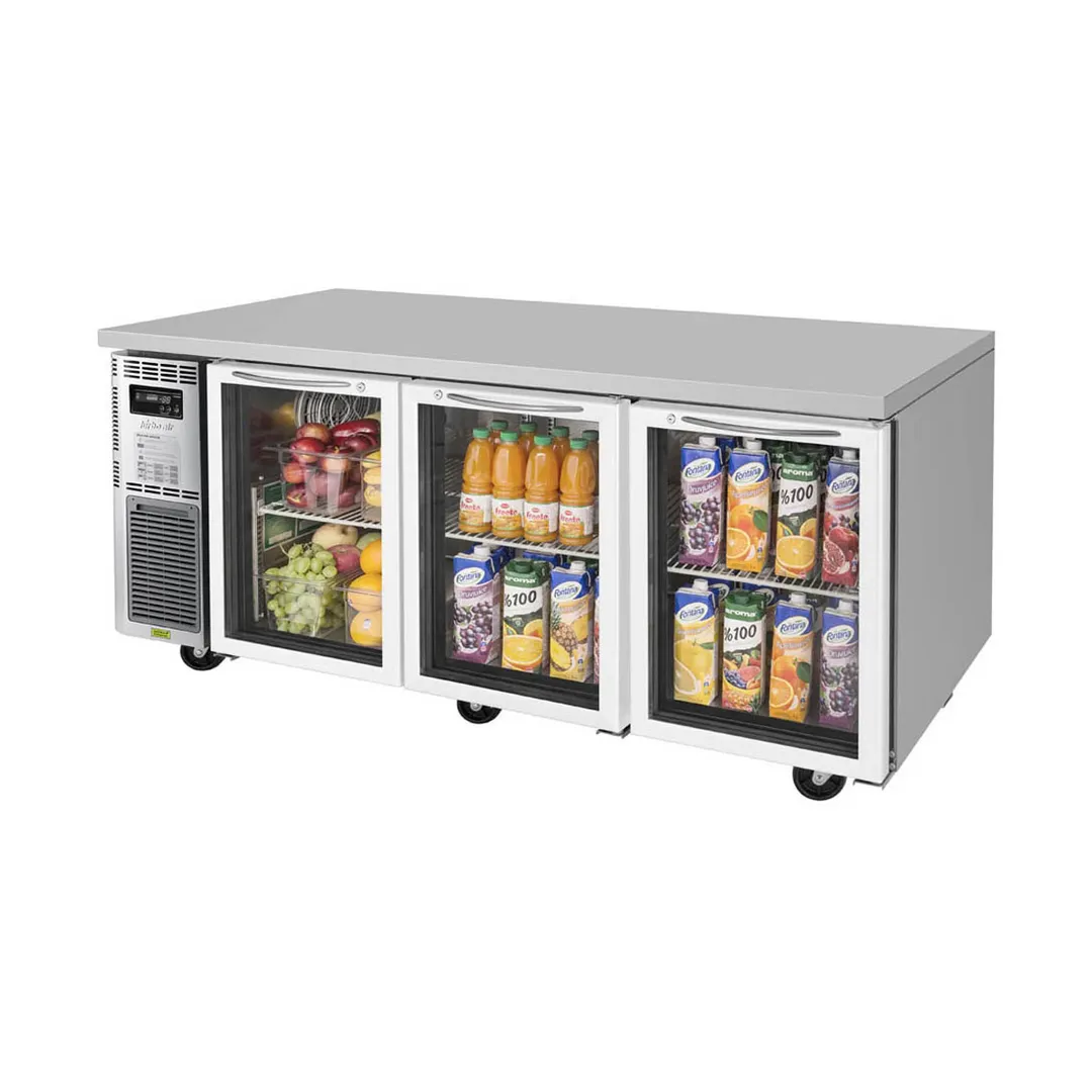 Turbo Air JUR-72-G-N 70" 3-Section Undercounter Refrigerator w/ 3 Glass Doors, 19 cu. ft.