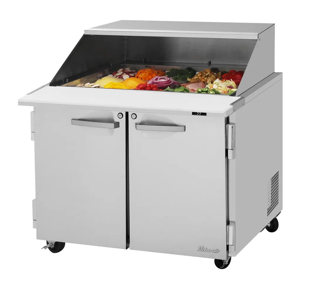 Turbo Air PST-36-15-N-SL 36" 2-Door Mega Top Sandwich and Salad Prep Table, 15 Pans, Stainless Steel