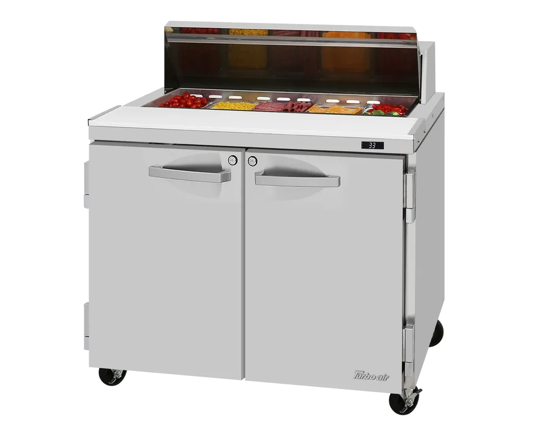 Turbo Air PST-36-N 36" 2-Door Mega Top Sandwich and Salad Prep Table, 10 Pans