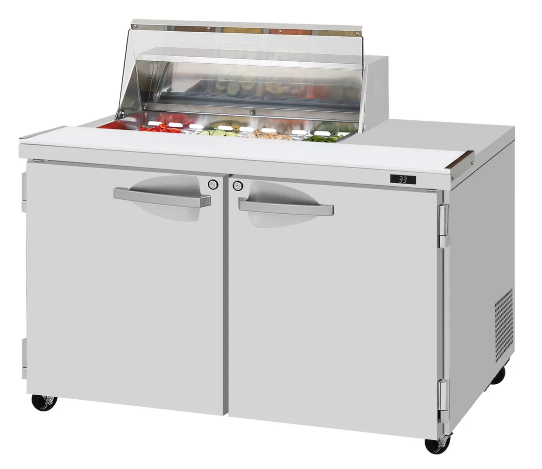 Turbo Air PST-48-08S-N-CL 48" 2-Door Sandwich and Salad Prep Table w/ Clear Lid, 8 Pans, Stainless Steel