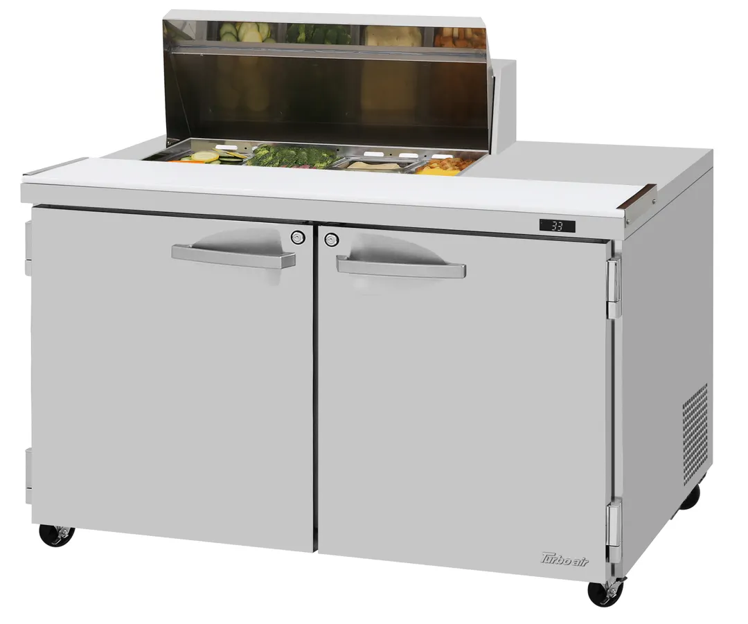 Turbo Air PST-48-08S-N(-LW) 48" 2-Door Sandwich and Salad Prep Table, 8 Pans, Stainless Steel