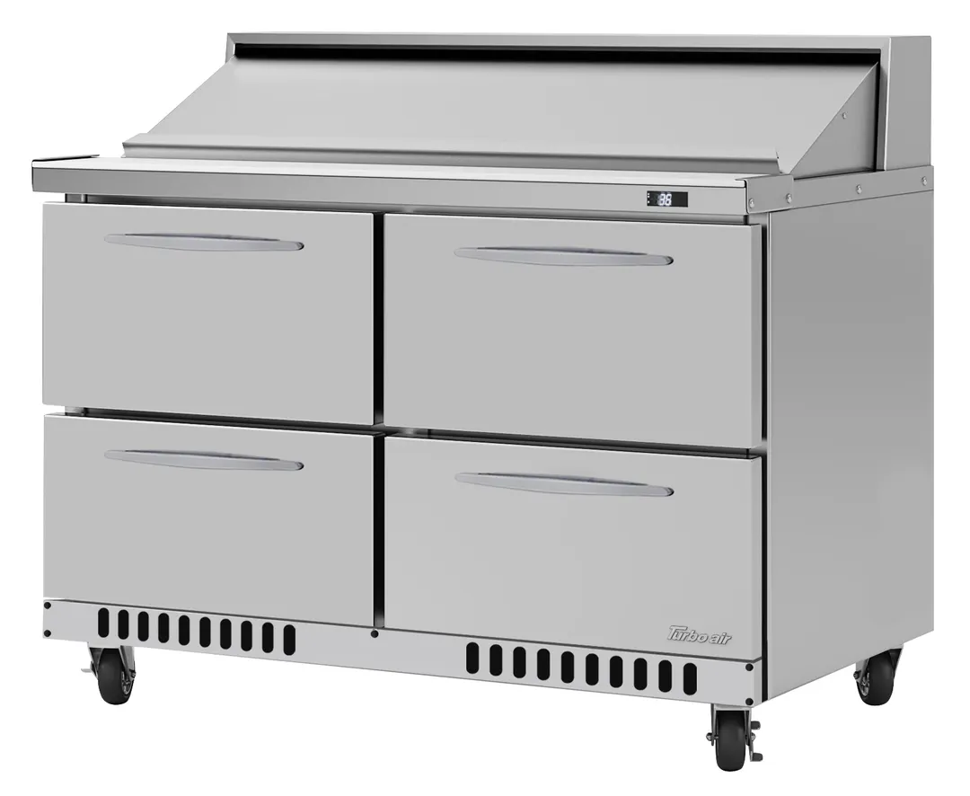 Turbo Air PST-48-D4-FB-N 48" 2-Section Sandwich and Salad Prep Table w/ 4 Drawers, 12 Pans