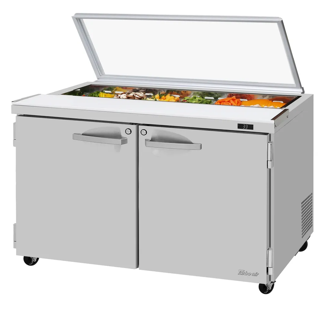 Turbo Air PST-48-N-GL 48" 2-Door Sandwich and Salad Prep Table, 12 Pans, Stainless Steel