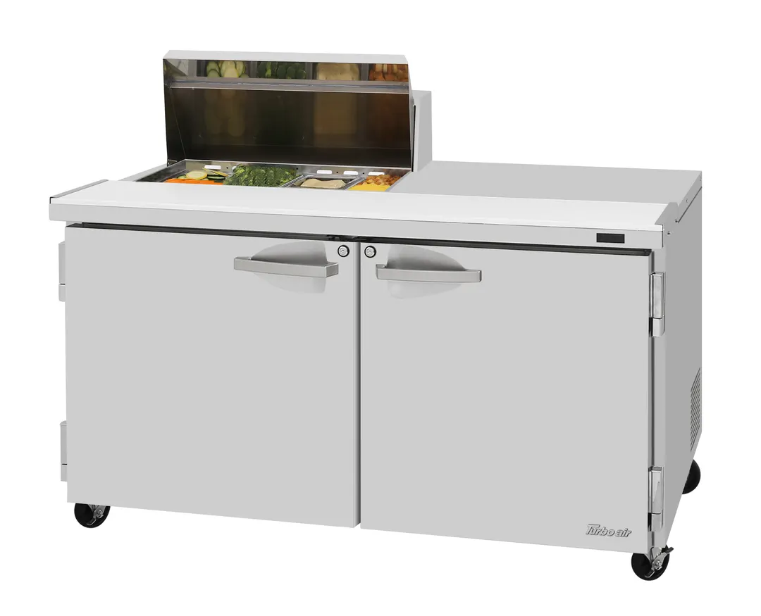 Turbo Air PST-60-08S-N(-LW) 60-1/4" 2-Door Sandwich and Salad Prep Table, 8 Pans, Stainless Steel