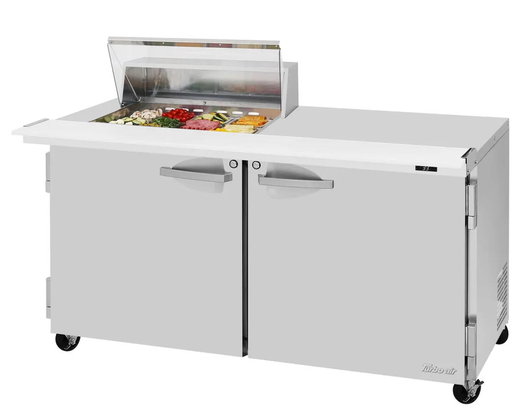 Turbo Air PST-60-12M-N-CL 60" 2-Door Mega Top Sandwich and Salad Prep Table, 12 Pans, Stainless Steel