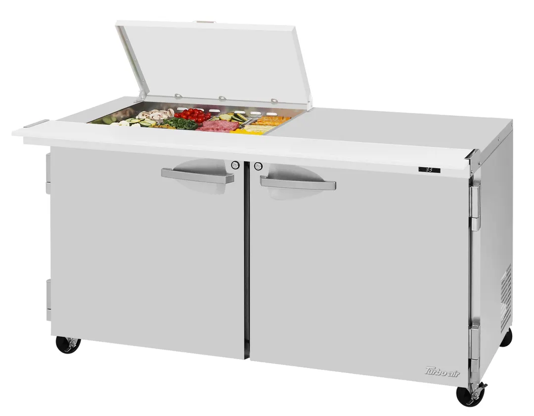Turbo Air PST-60-12M-N-FCL 60" 2-Door Mega Top Sandwich and Salad Prep Table, 12 Pans, Stainless Steel