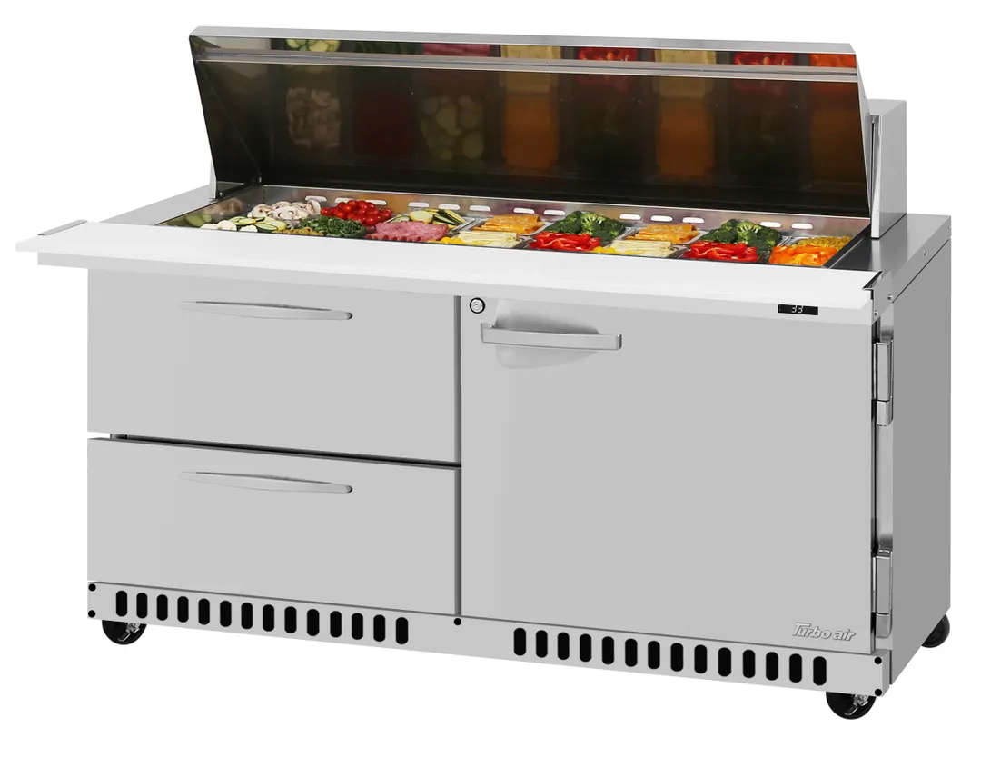 Turbo Air PST-60-24-D2R(L)-FB-N 60" Mega Top Sandwich and Salad Prep Table w/ 1 Door & 2 Drawers, 24 Pans