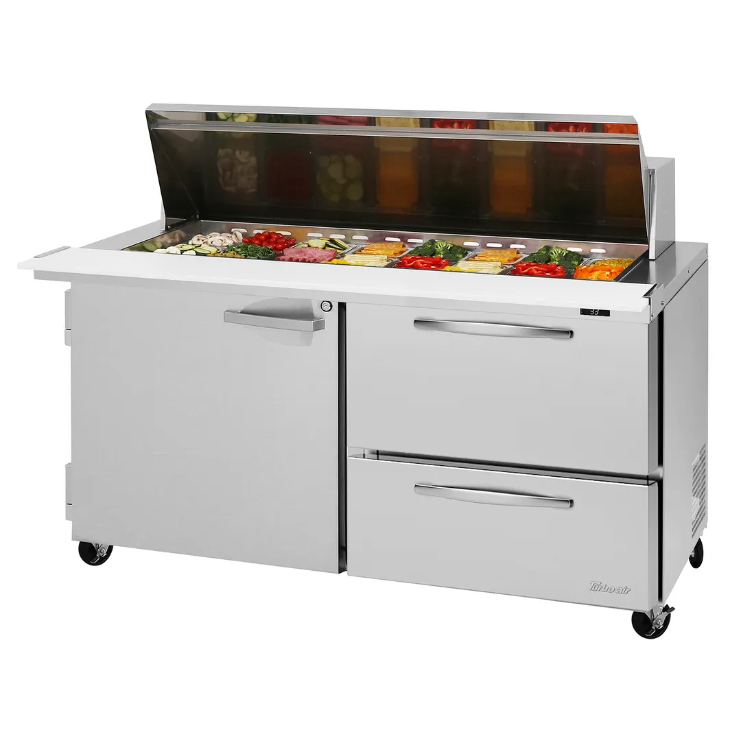 Turbo Air PST-60-24-D2R(L)-N 60" Mega Top Refrigerated Sandwich Prep Table w/ 2 Drawers & 1 Door, 24 Pans