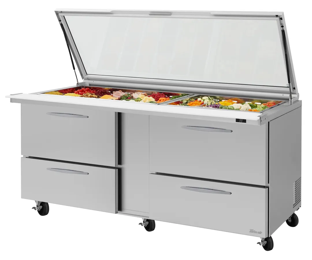 Turbo Air PST-72-30-D4-N-GL 72" Mega Top Sandwich/Salad Prep Table w/ 4 Drawers, 30 Pans