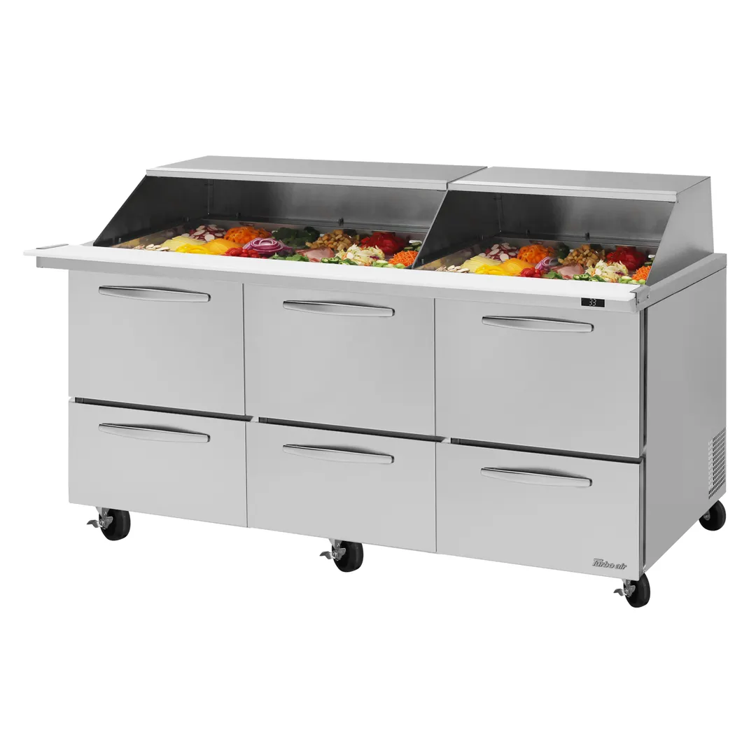 Turbo Air PST-72-30-D6-N-SL 72" Mega Top Refrigerated Sandwich/Salad Prep Table w/ 6 Drawers, 30 Pans