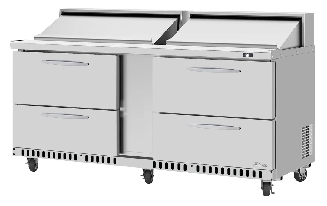 Turbo Air PST-72-D4-FB-N 72" 4-Drawer Mega Top Sandwich and Salad Prep Table, 18 Pans, Stainless Steel