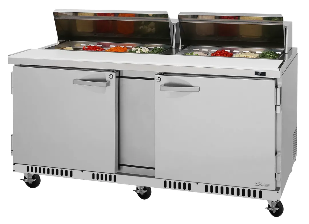Turbo Air PST-72-FB-N 72" 2-Door Sandwich and Salad Prep Table, 18 Pans, Stainless Steel