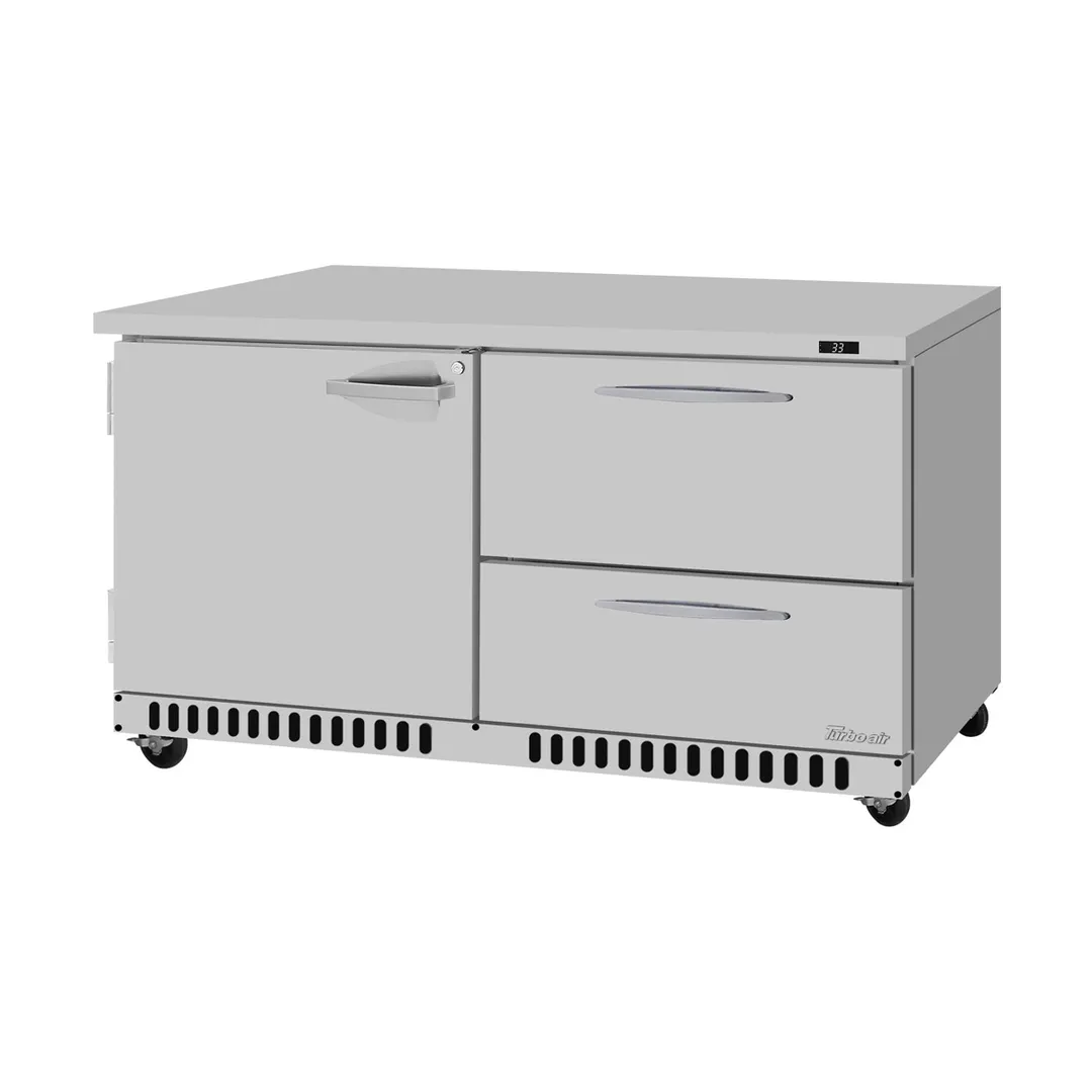 Turbo Air PUR-60-D2R(L)-FB-N 60" 2-Drawer Undercounter Fridge, Front-Breathing, Stainless Steel, 14.8 cu ft
