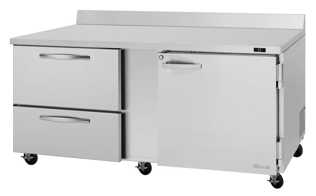 Turbo Air PWR-72-D2R(L)-N 72" 2-Section Worktop Refrigerator w/ 1 Door & 2 Drawers, 18.8 cu. ft.