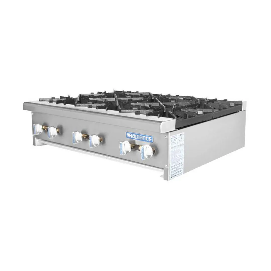 Turbo Air TAHP-36-6 36" Countertop Gas Hotplate with (6) Burners, Manual Control, 192.000 BTU