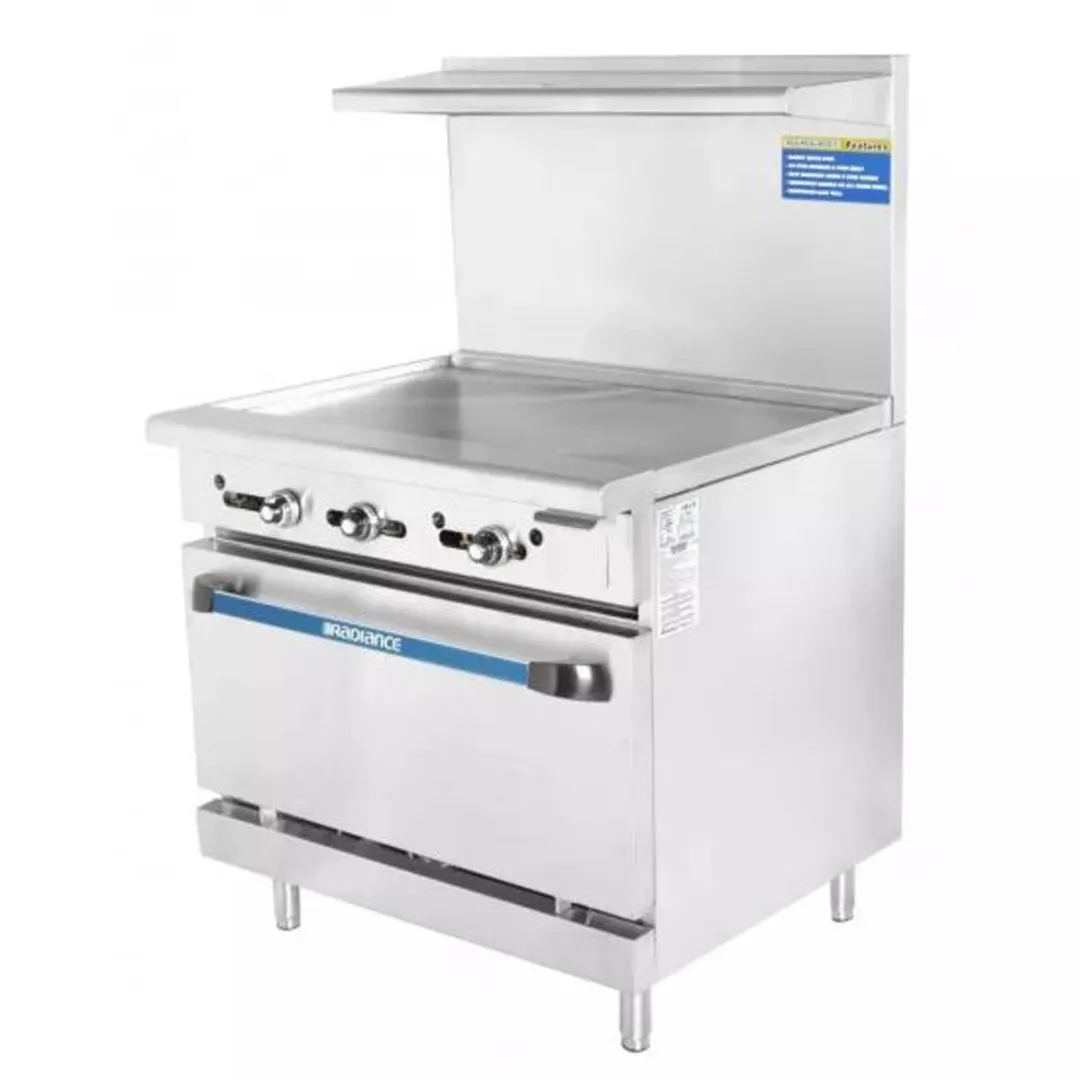 Turbo Air TAR-36G 36" Natural Gas Restaurant Range, 36" Full Griddle w/ Thermostatic Controls, (1) Standard Oven, 94.000 BTU 