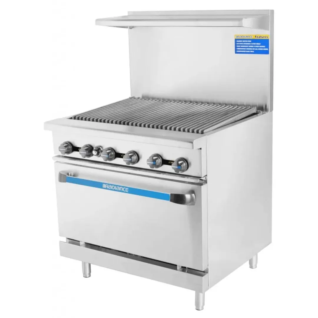 Turbo Air TAR-36RB 36" Natural Gas Restaurant Range w/ 36" Full Radiant Charbroiler, (1) Standard Oven, 125.000 BTU