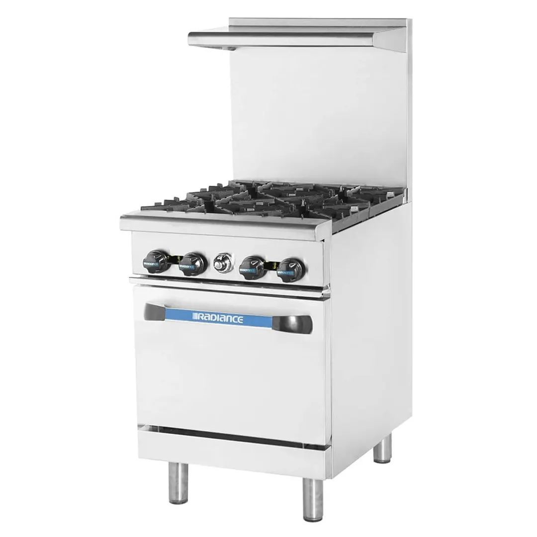 Turbo Air TAR-4 24" Gas Restaurant Range w/ (4) Open Burners, (1) Standard Oven, 163.000 BTU