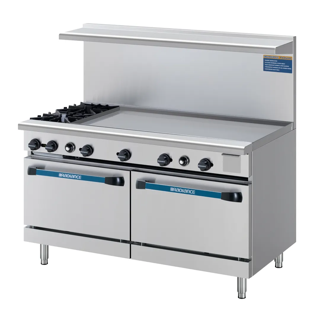 Turbo Air TARG-2B48G 60" Gas Restaurant Range w/ (2) Open Burners, 48" Griddle Right, (1) Standard Oven, 215.000 BTU 