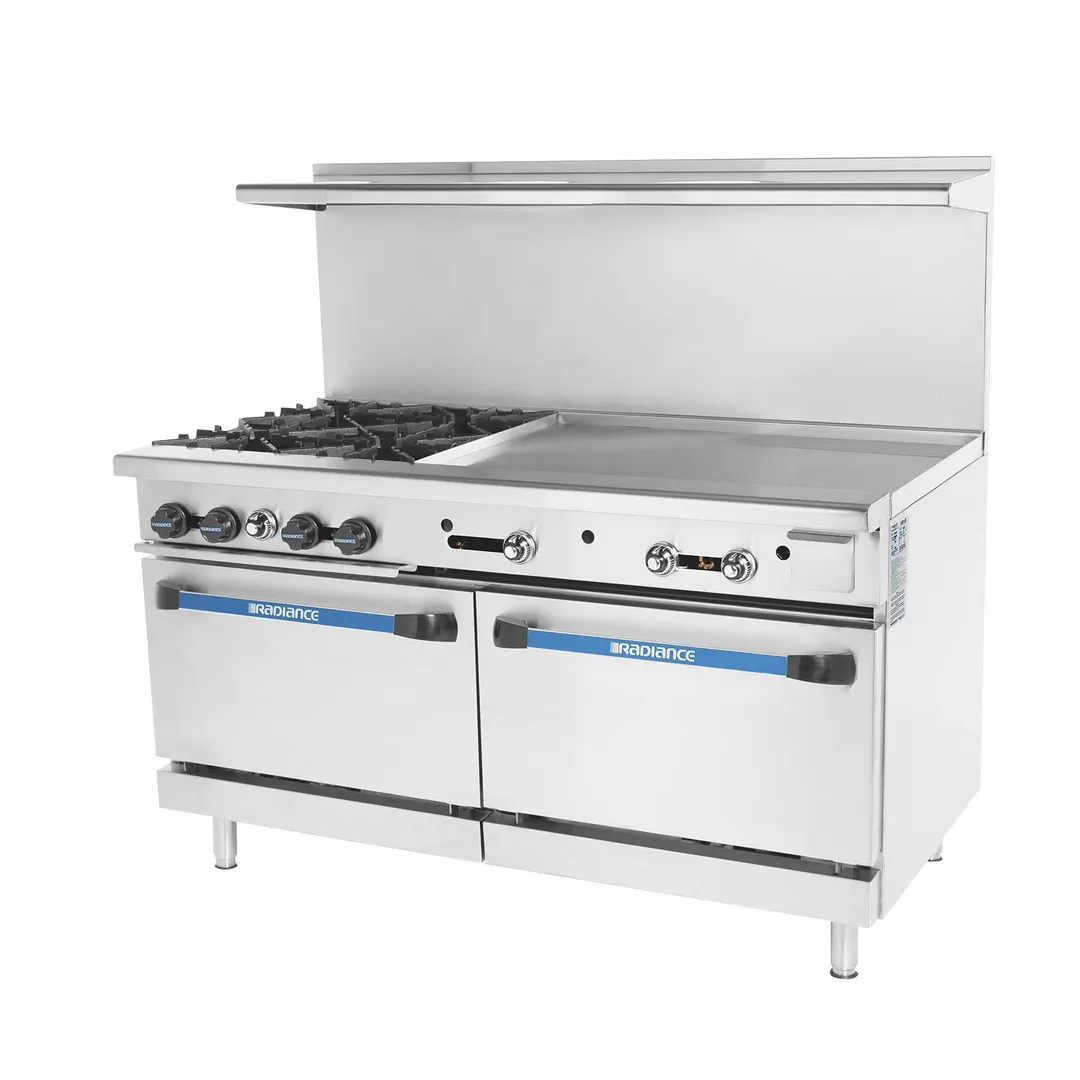 Turbo Air TARG-4B36G 60" Gas Restaurant Range w/ (4) Open Burners, 36" Griddle Right, (2) Standard Oven, 257.000 BTU 