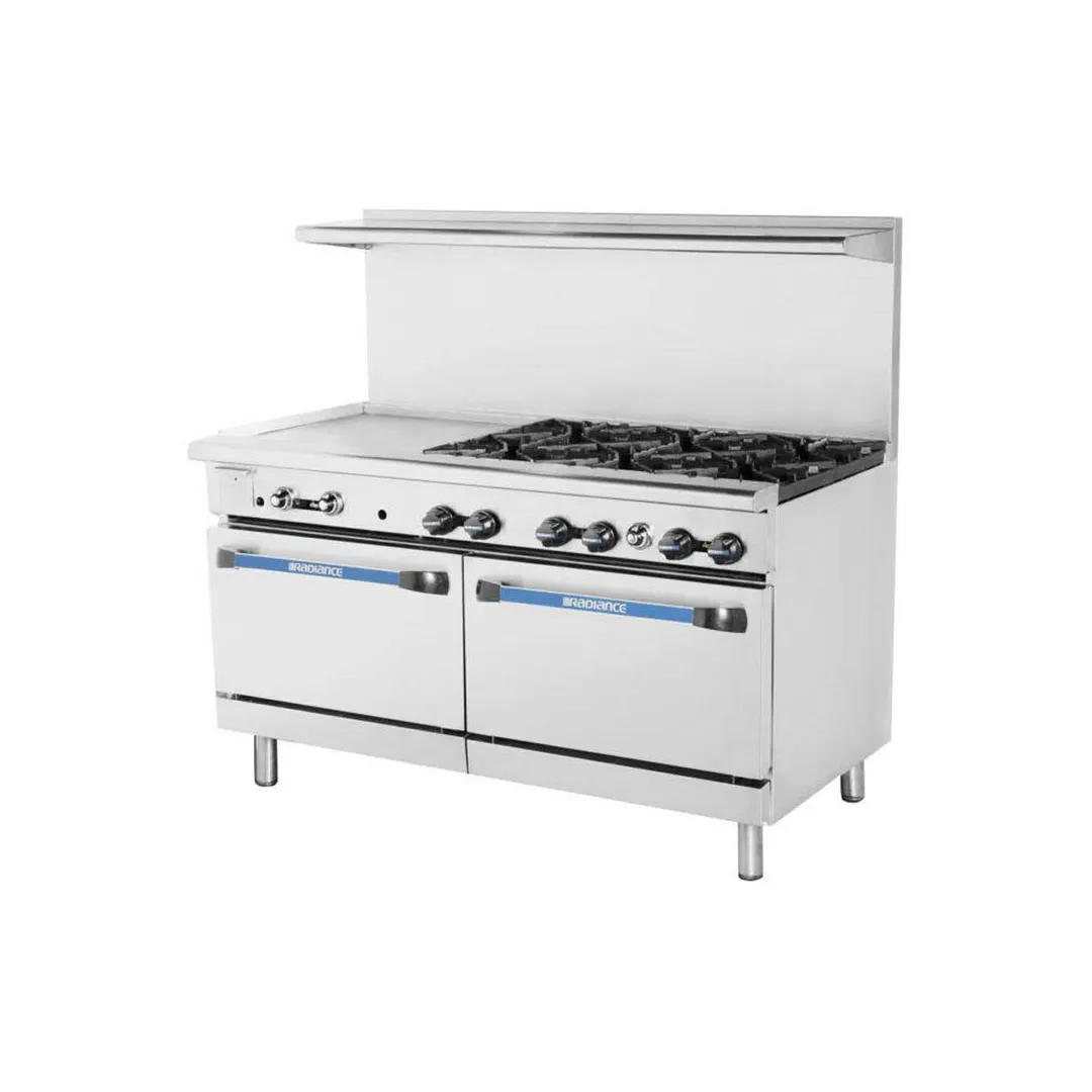 Turbo Air TARG-6B24G 60" Gas Restaurant Range w/ (6) Open Burners, 24" Griddle Right, (2) Standard Oven, 299.000 BTU