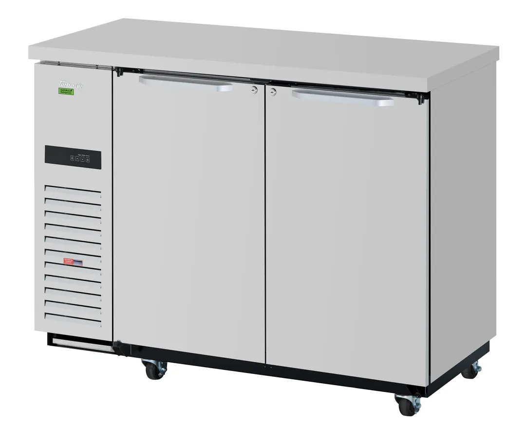 Turbo Air TBB-24-48SSD-N6 Refrigerated Back Bar Cabinet w/ 12.2 Cu Ft, 2 Solid Doors, Side Mount
