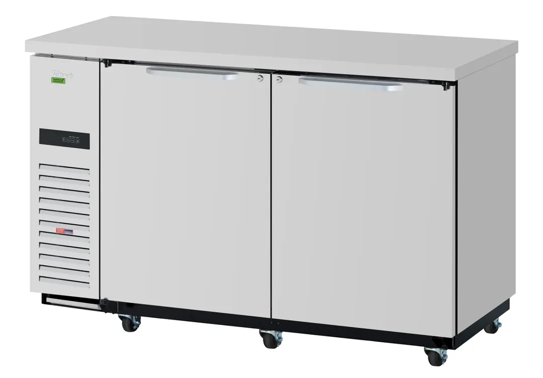 Turbo Air TBB-24-60SSD-N6 Refrigerated Back Bar Cabinet w/ 16.46 Cu Ft, 2 Solid Doors, Side Mount