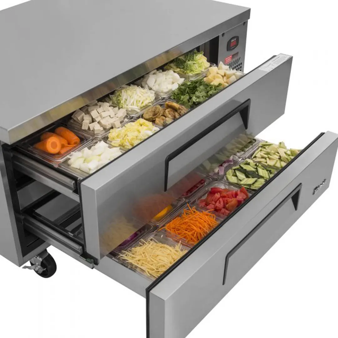 Turbo Air TCBE-48SDR-E-N 53" 2 Drawers Refrigerated Chef Base, Flat Top, 7.5 cu. ft.