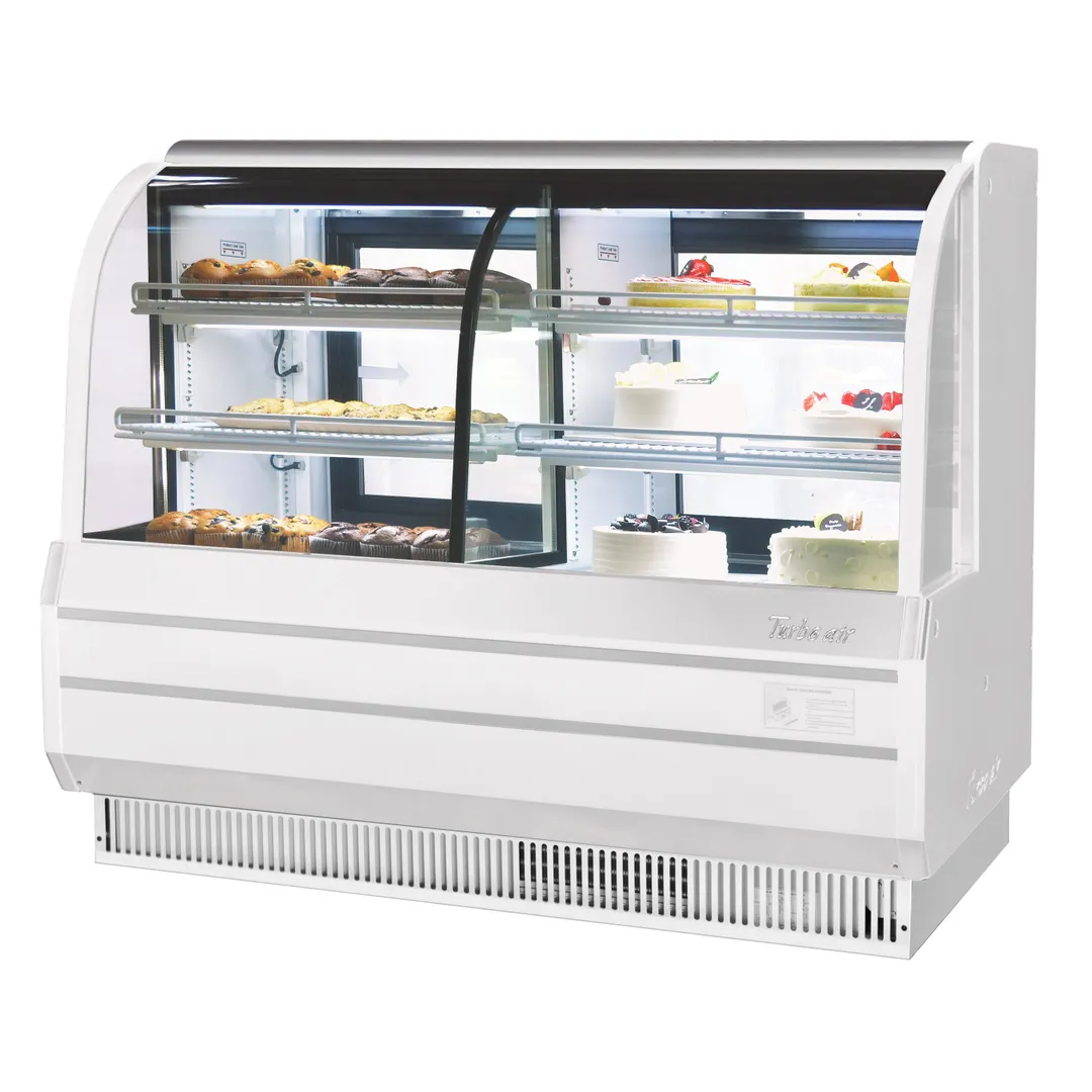 Turbo Air TCGB-60DR-W(B) 60" Full Service Non-Refrigerated Bakery Display Case, Curved Front Tempered Glass,  Specify Exterior Color, 2 Shelves - 19.4 cu. ft.