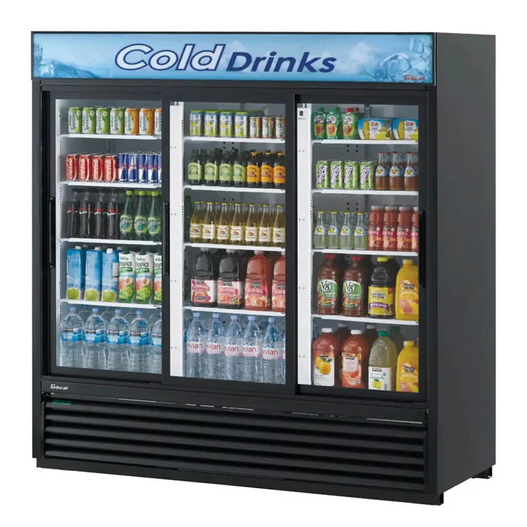 Turbo Air TGM-69R(B)-N 78" 3-Glass Door Merchandiser Refrigerator, 61.83 cu. ft., Black, ENERGY STAR, LED
