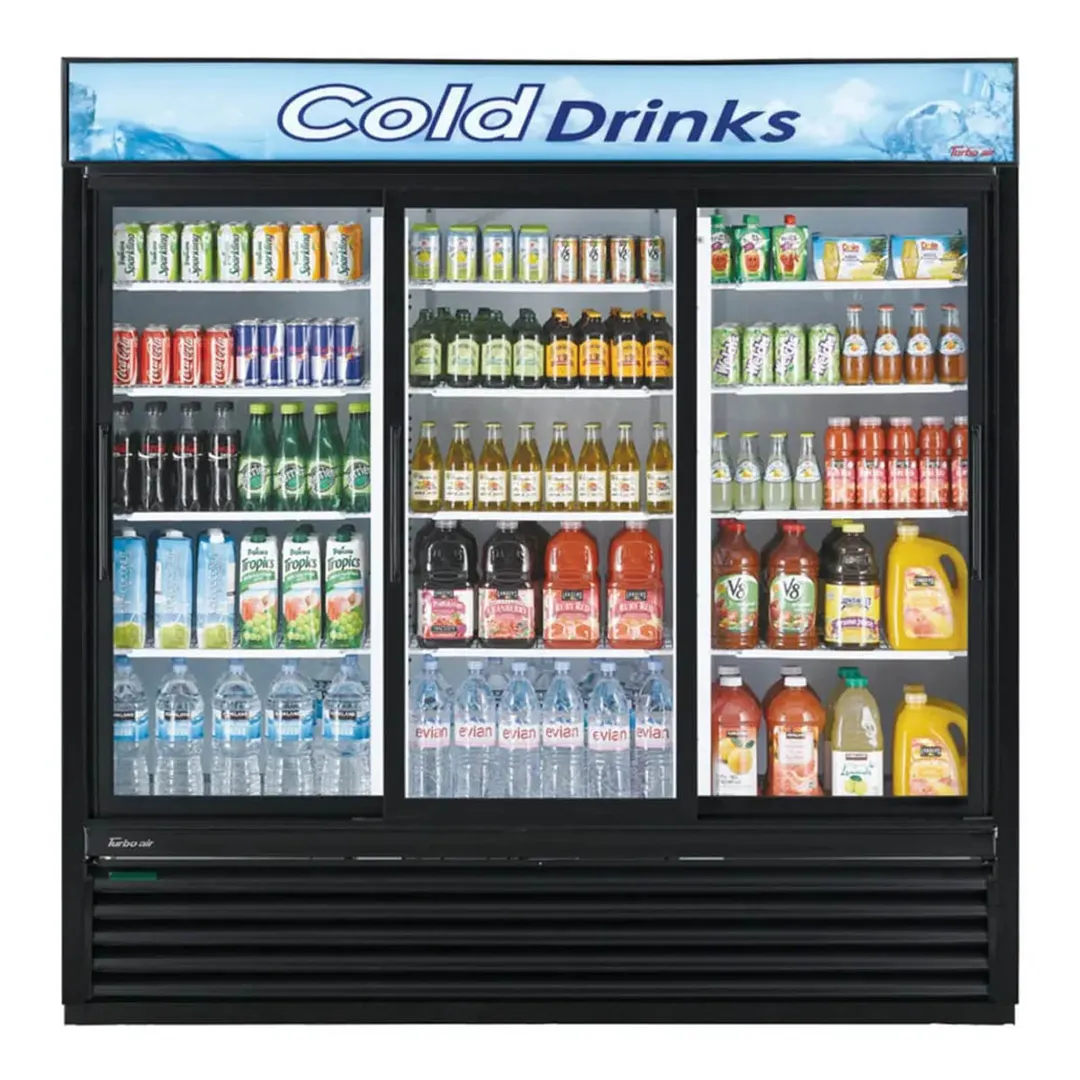 Turbo Air TGM-69R(B)-N 78" 3-Glass Door Merchandiser Refrigerator, 61.83 cu. ft., Black, ENERGY STAR, LED