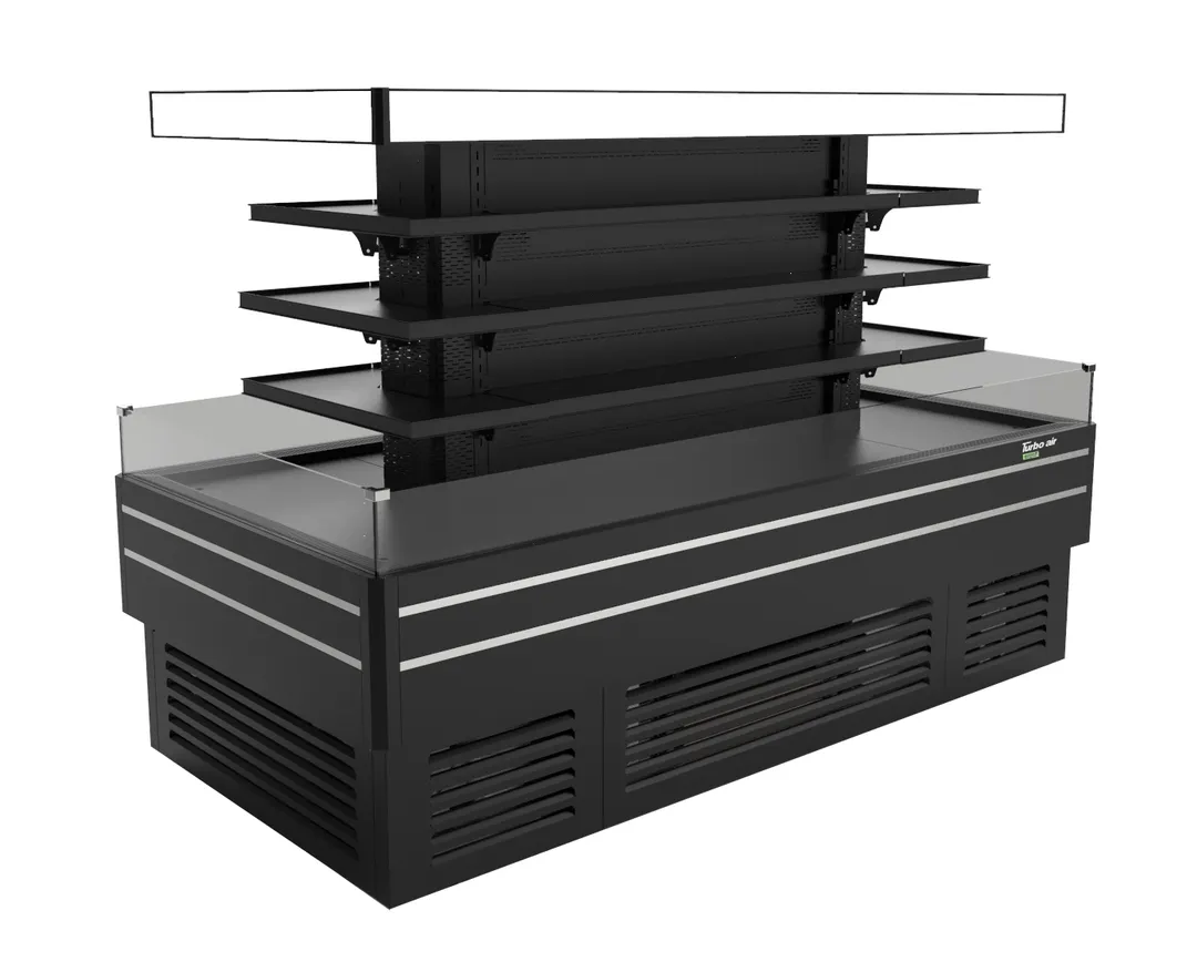 Turbo Air TIOM-48CSCB-N 96" Island Display Self-Serve Refrigerated Merchandiser in Black, 3 Shelves