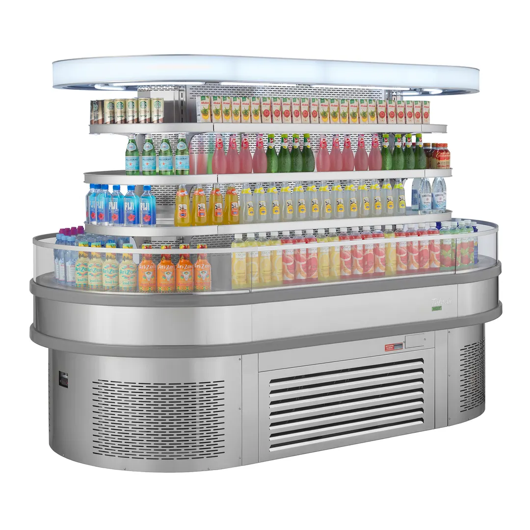 Turbo Air TIOM-48RSRS-N 48" Island Display Self-Serve Refrigerated Merchandiser, Stainless Steel, Open Curved, 3 Shelves, 28.8 cu. ft.