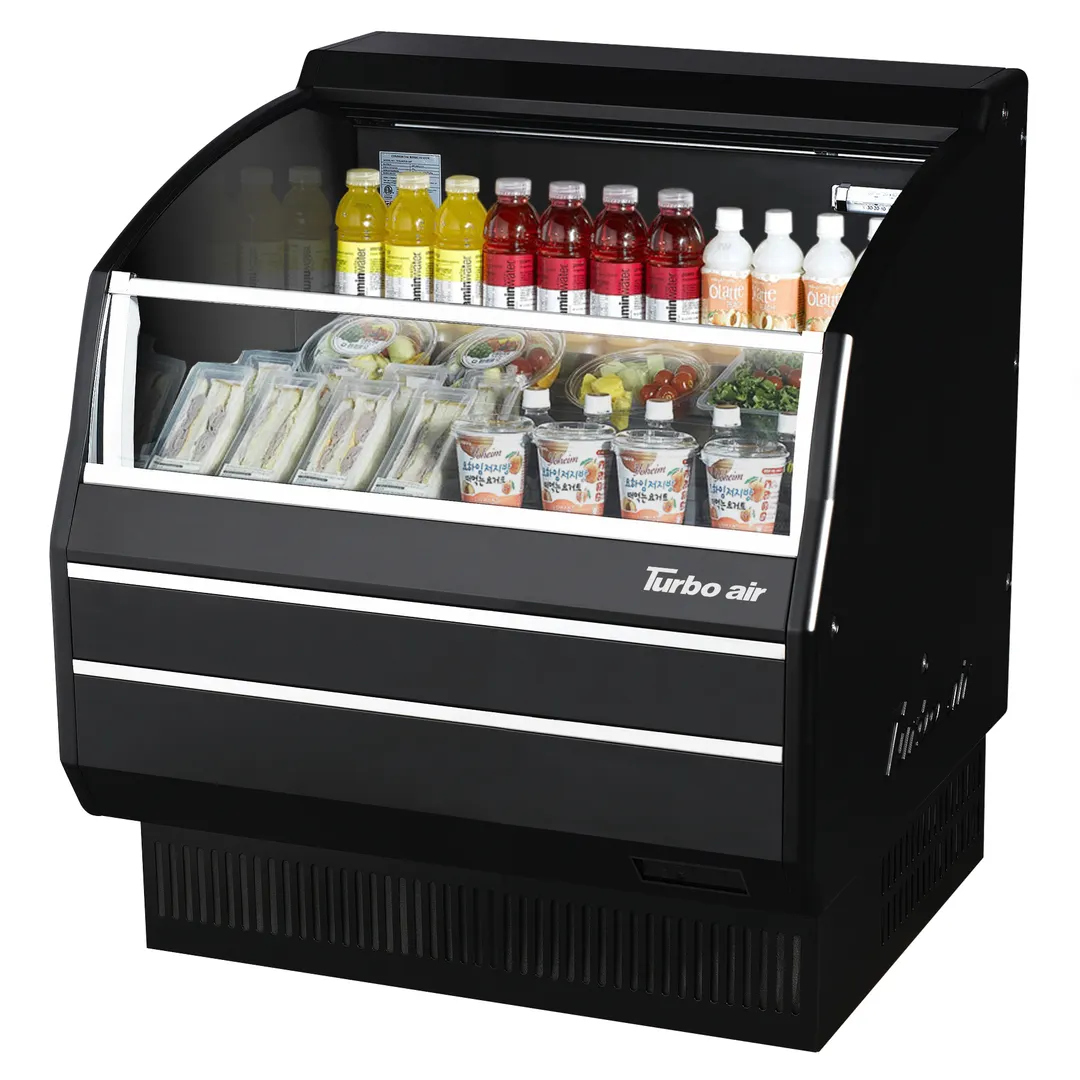Turbo Air TOM-40SB-SP(-A)-N 39" Horizontal Open Air Merchandiser in Black, Self-Contained, 3 Shelves, Solid Sides, 6.7 cu. ft.