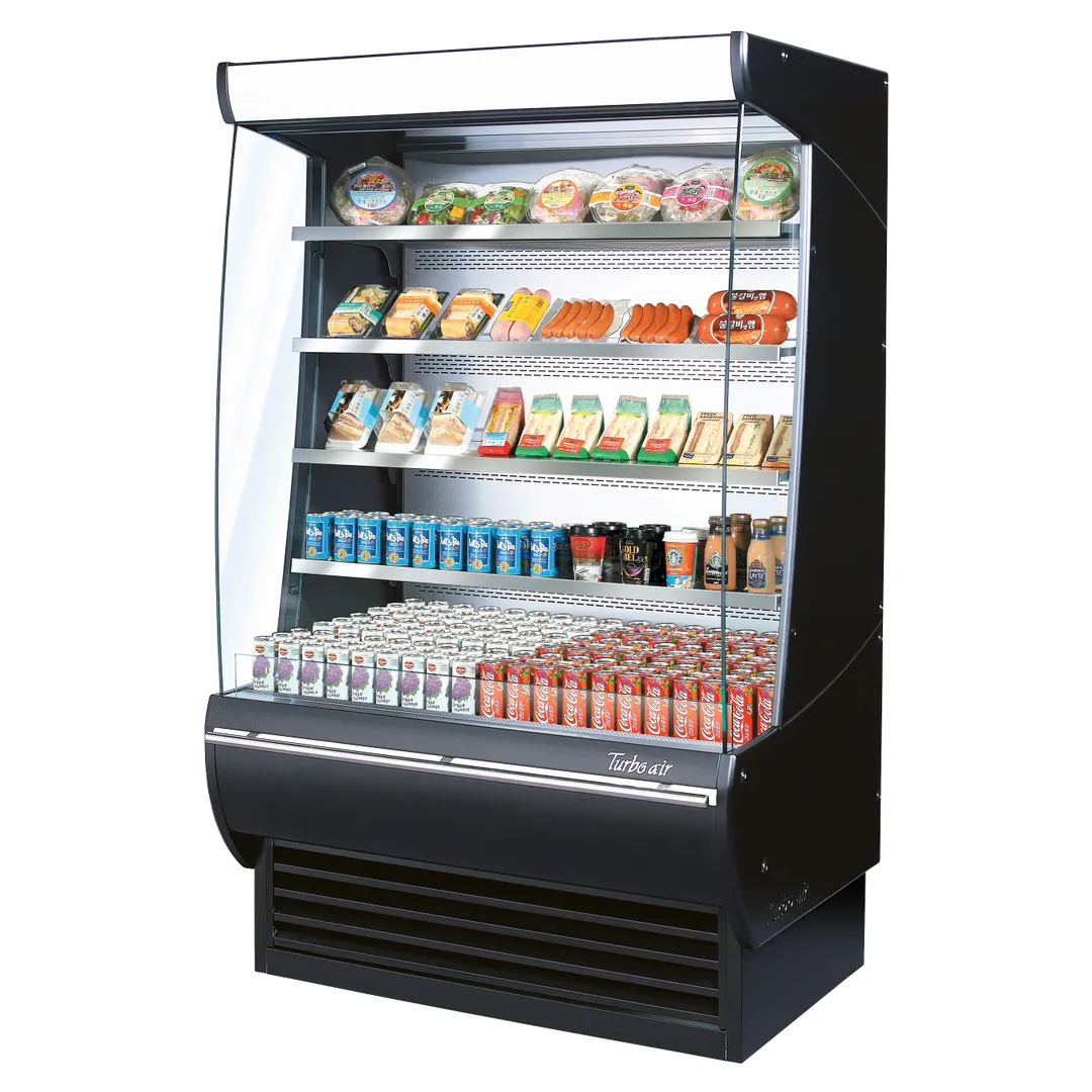 Turbo Air TOM-48DXB-SP(-A)-N 48" Vertical Extra Deep Open Air Merchandiser in Black, Self-Contained