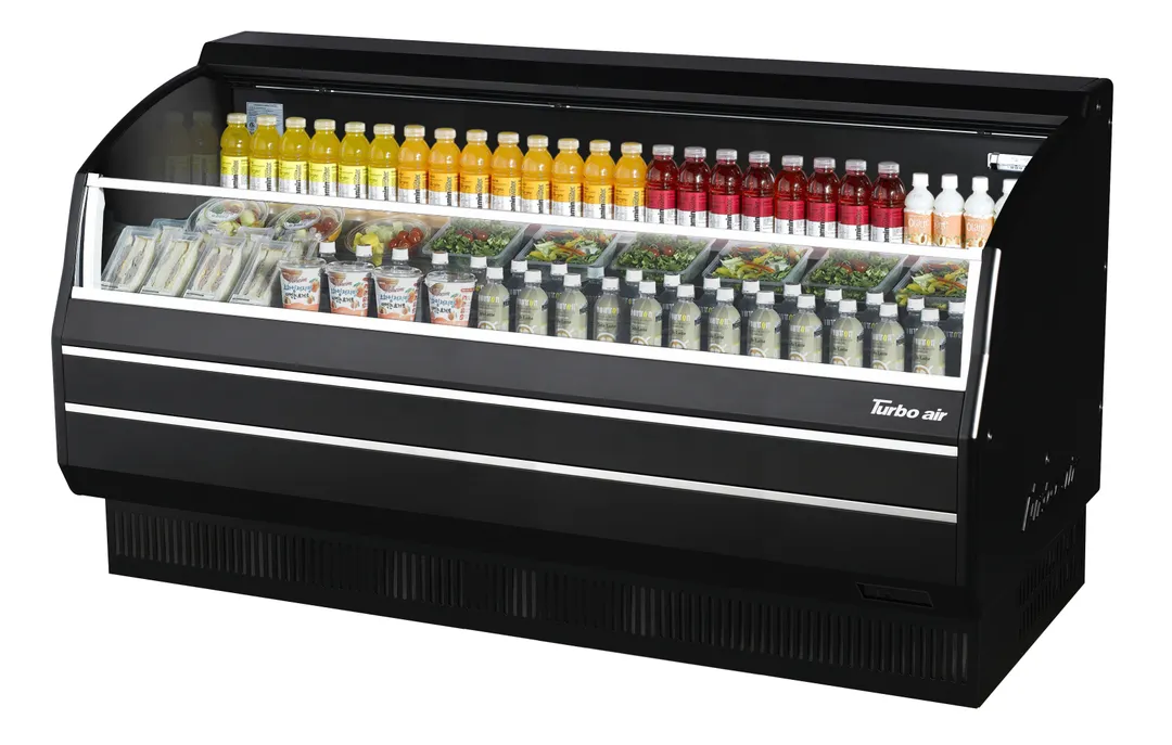 Turbo Air TOM-75SB-SP(-A)-N 75" Horizontal Slim Open Air Merchandiser in Black, Self-Contained, 3 Shelves