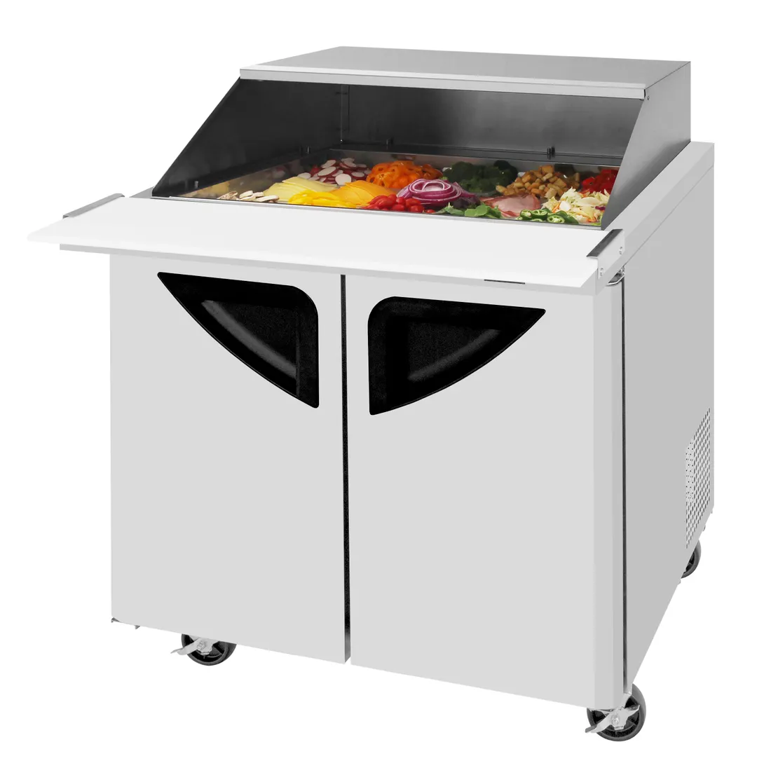 Turbo Air TST-36SD-15-N-SL 36" 2-Door Mega Top Sandwich and Salad Prep Table, 15 Pans, Stainless Steel
