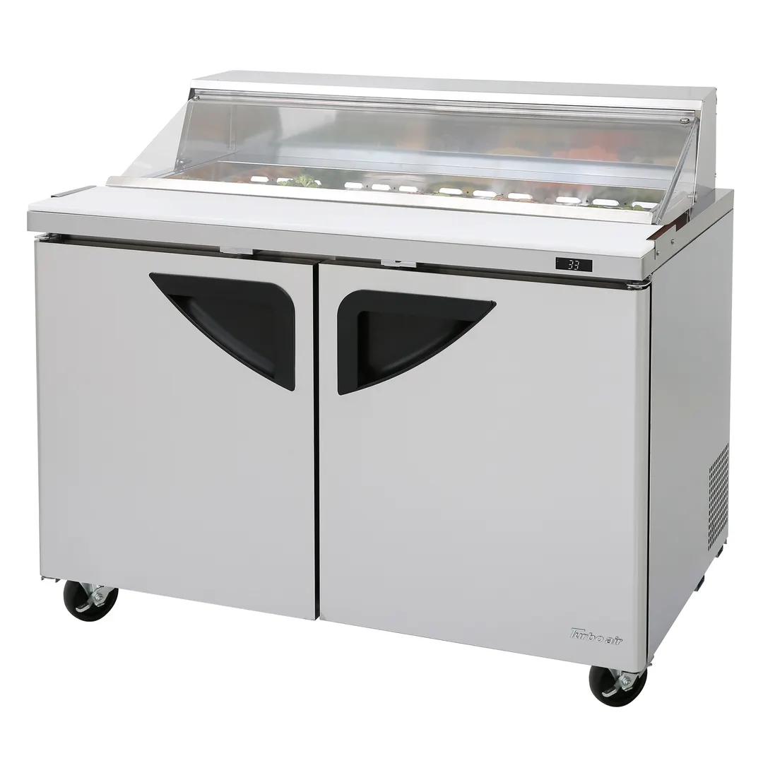 Turbo Air TST-48SD-N-CL 2 48" Two Section Sandwich / Salad Prep Table w/ 2 Doors, 12 Pans