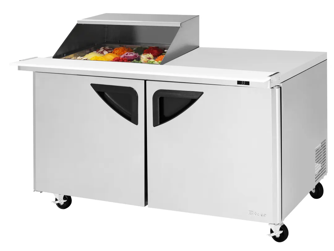 Turbo Air TST-60SD-12M-N-SL(-LW) 60" 2-Door Mega Top Sandwich and Salad Prep Table, 12 Pans, Stainless Steel