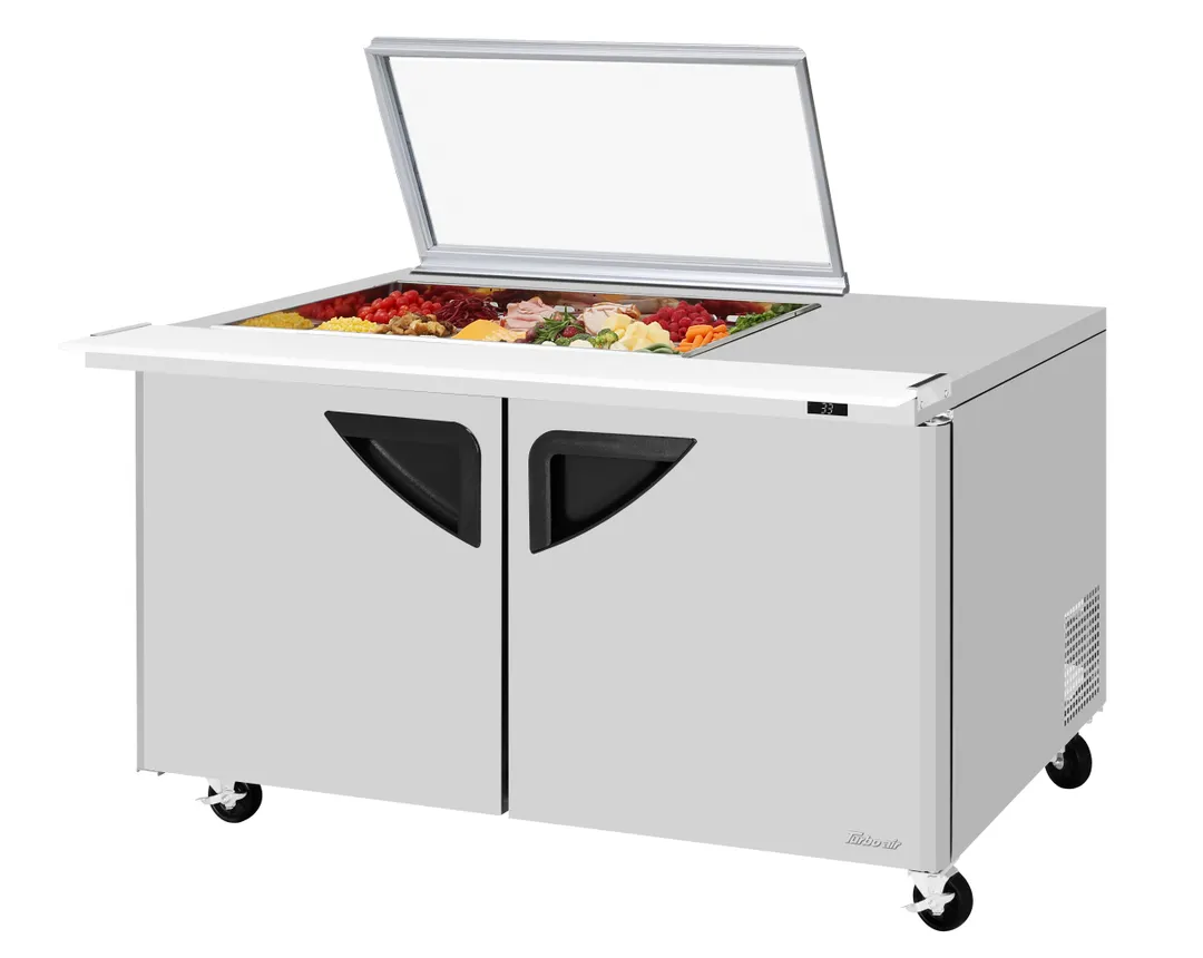 Turbo Air TST-60SD-18M-N-GL(-LW) 60" 2-Door Mega Top Sandwich Prep Table, 18 Pans, Stainless Steel