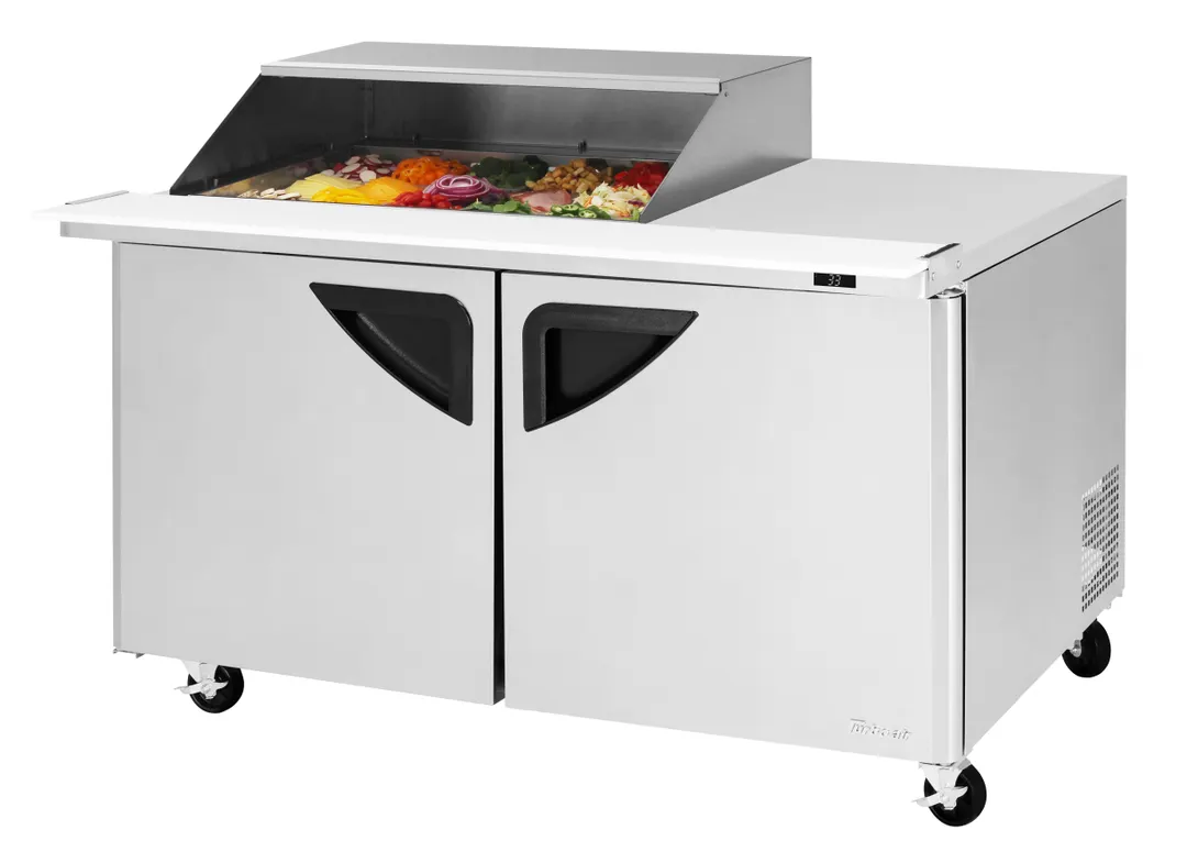 Turbo Air TST-60SD-18M-N-SL(-LW) 60" 2-Door Mega Top Sandwich and Salad Prep Table, 18 Pans, Stainless Steel