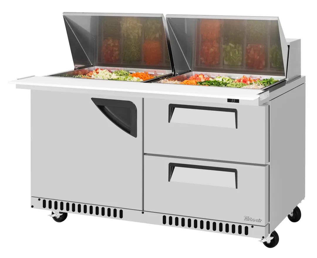 Turbo Air TST-60SD-24-D2R(L)-FB-N 60" Mega Top Sandwich and Salad Prep Table w/ 1 Door & 2 Drawers, 24 Pans