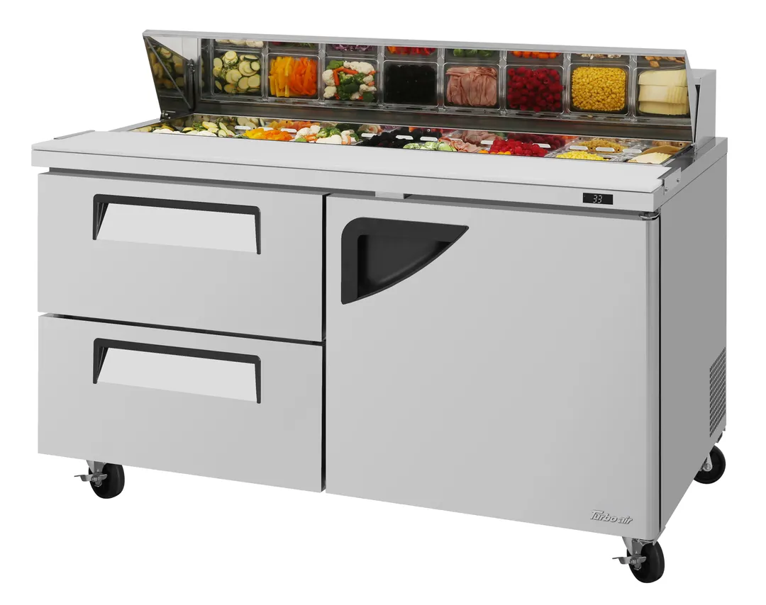 Turbo Air TST-60SD-D2R-N 60" 2-Section Sandwich and Salad Prep Table w/ 2 Drawers & 1 Door, 16 Pans