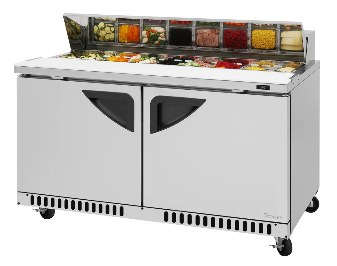 Turbo Air TST-60SD-FB-N 60" 2-Door Sandwich and Salad Prep Table, 16 Pans, Stainless Steel