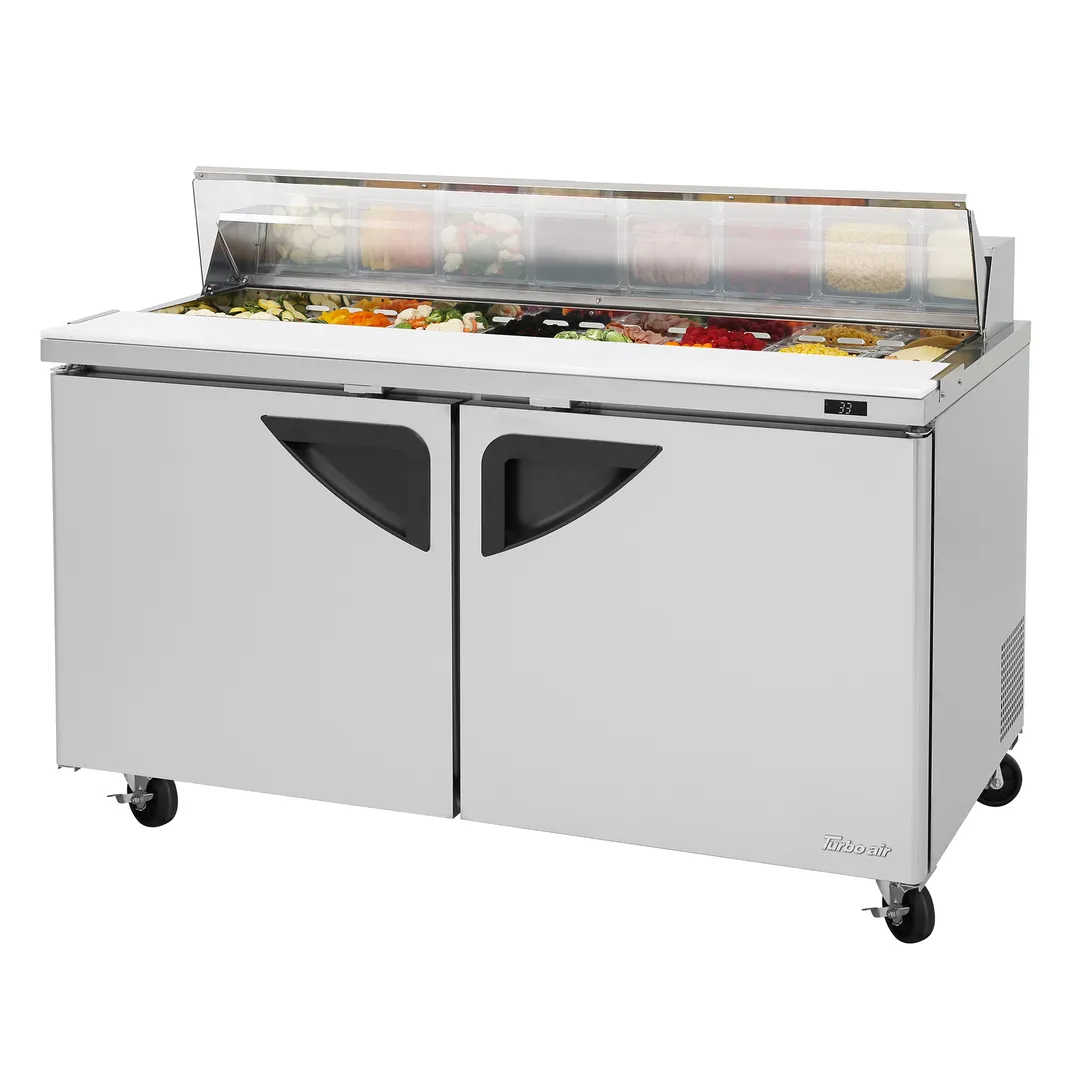 Turbo Air TST-60SD-N-CL 60" Two Section Sandwich / Salad Prep Table w/ 2 Doors, 16 Pans